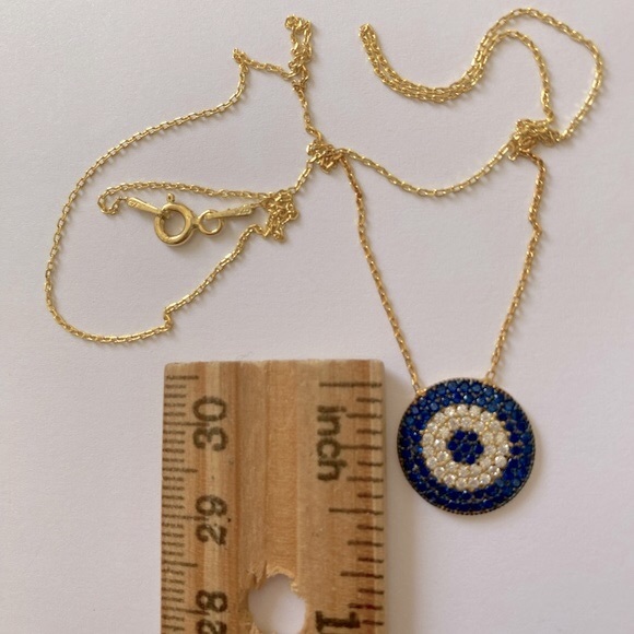 🧿925 Silver evileye necklace cubic zirconia stones 18k yellow gold plated - Picture 4 of 6